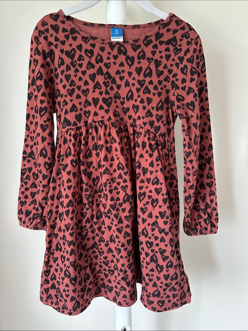 Old Navy Leopard Heart Print Long Sleeve Dress 4T